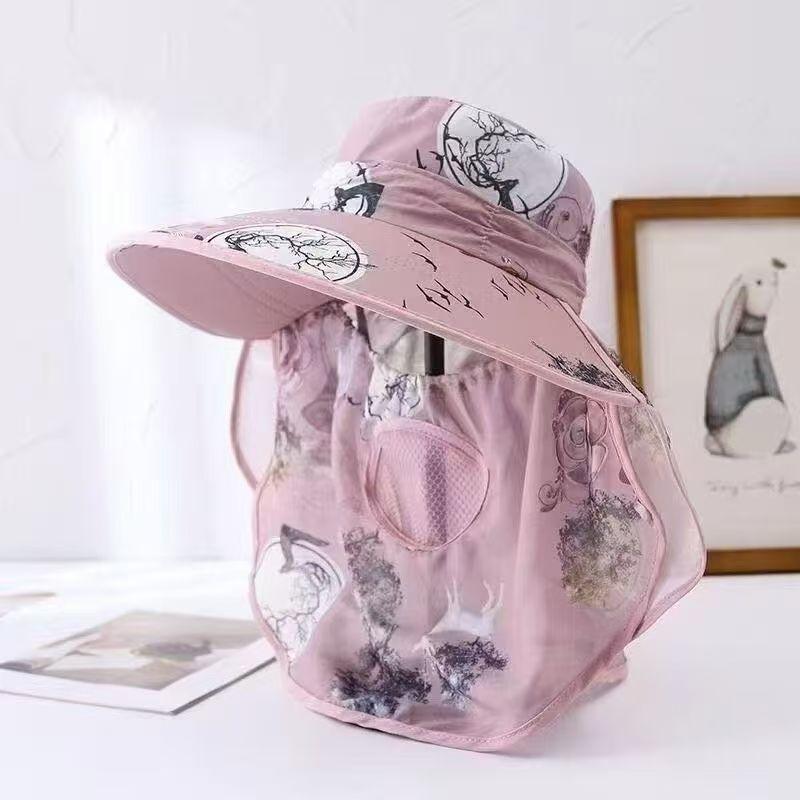 Lightweight Breathable Hat, Ice Silk Cotton Hemp Sunscreen Sun Hat, Anti-ultraviolet Hat, Can Leak The Ponytail Sunscreen Mask Neck Guard As A Whole