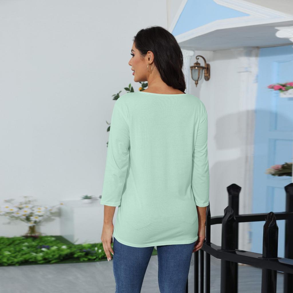 Women's Fashion Daily Versatile Casual O-Neck Three Quarter Sleeve  Top