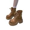 British Style Thick-soled Heightening Martin Boots Women's Autumn Yellow Boots 2025 Popular Super Hot New Small Locomotive Short Boots