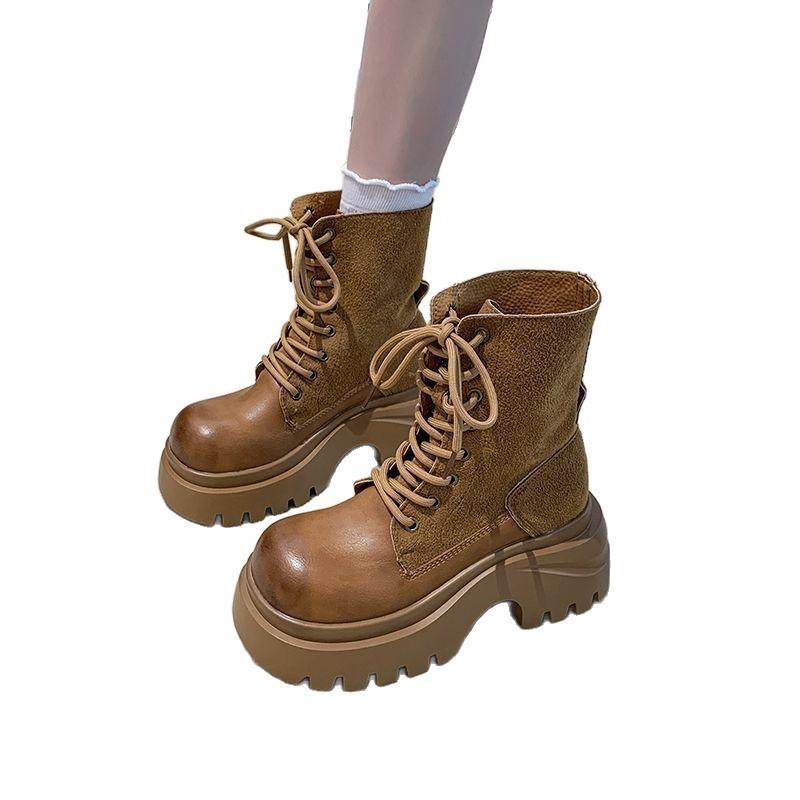 British Style Thick-soled Heightening Martin Boots Women's Autumn Yellow Boots 2025 Popular Super Hot New Small Locomotive Short Boots