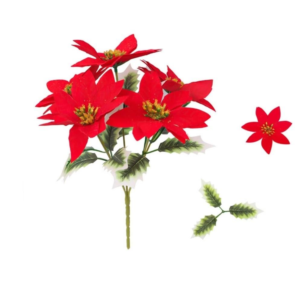 5 Heads Bunch Artificial Poinsettia Bouquet Artificial Flowers Simulation Bouquet  Table Ornament