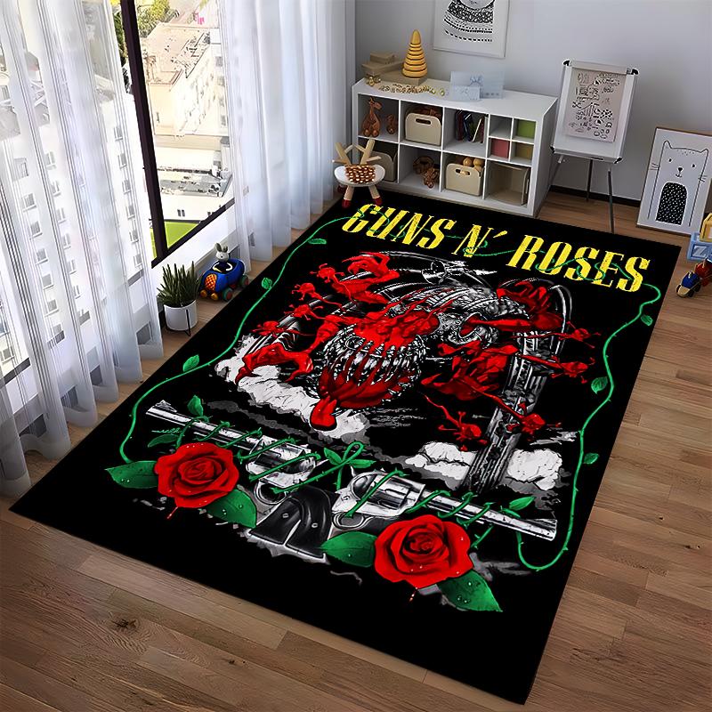 Skull and Roses Cross Design Rug Non-slip Rug Suitable for Living Room and Bedroom Sofas
