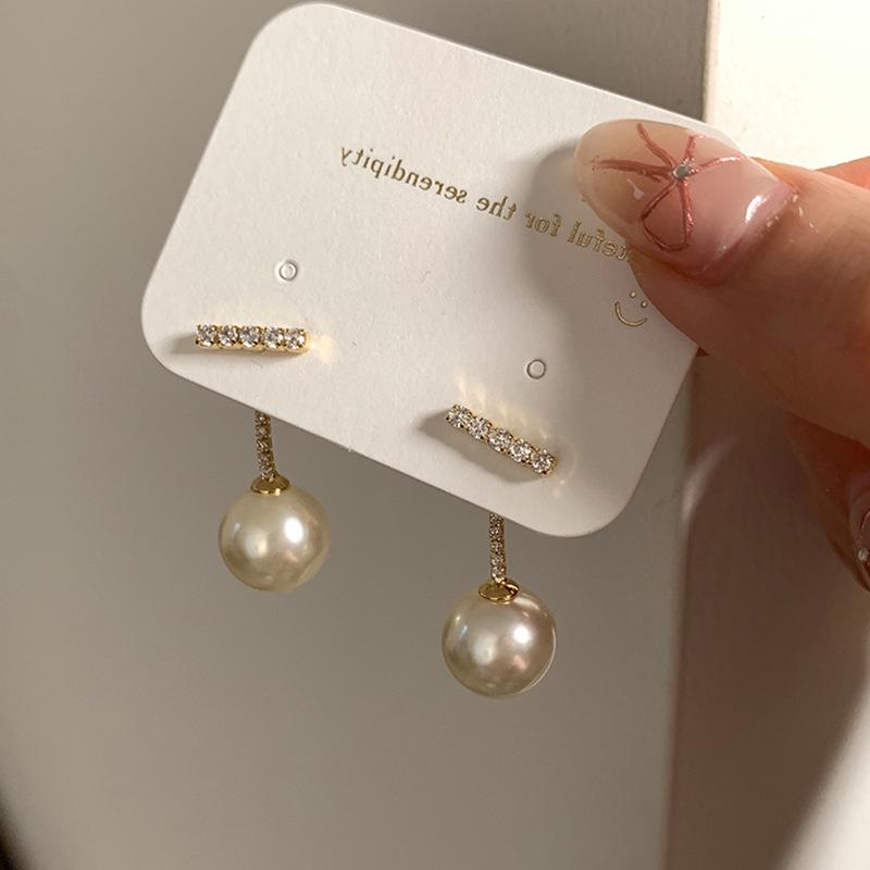 Dual-Wear Cubic Zirconia Pearl Tassel Stud Earrings: Unique, Fashionable, and Versatile Design for Women