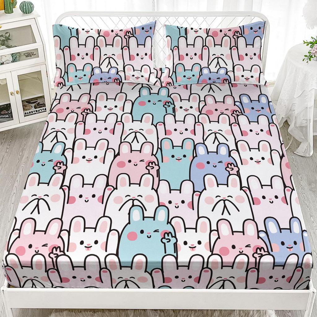 Cute Cartoon Koala Pattern Bed Hat Three-Piece Digital Printing Bedding Set Adult Children