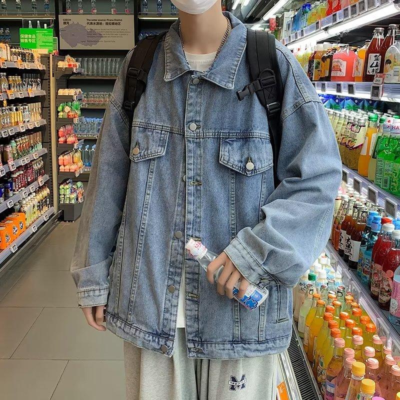 

Denim jacket men s autumn retro ruffian handsome tooling casual jacket ins trendy brand teen versatile lapel top S