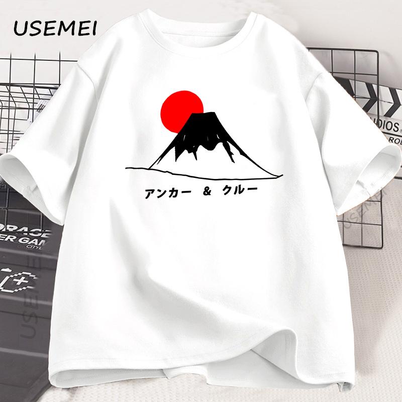 Mount Fuji Sun Set T-shirt Men Women Japanese Style Cotton Short Sleeve Tshirt High Quality Tshirt Short-Sleeved Comfortable Tee