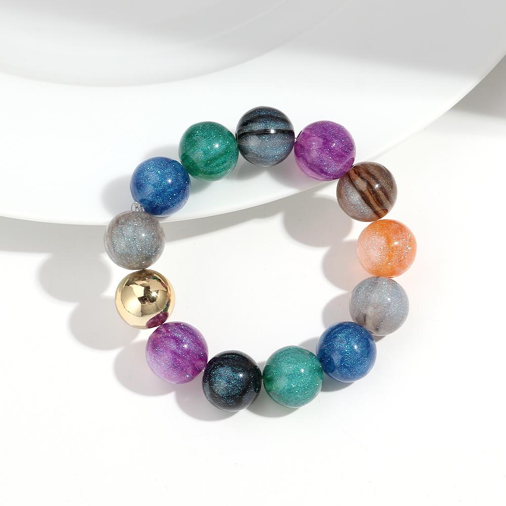 Fashion Acrylic Big Round Beaded Bracelet for Women Simple Glitter Colorful Handmade Strechy Bracelets Jewelry Accessories Gift