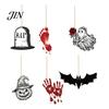 Halloween Hanging Decor 6Pcs Wooden Decoration, Ghost Pumpkin Eyeball Pendant Ornament with Rope, Spooky Holiday Party Decorations