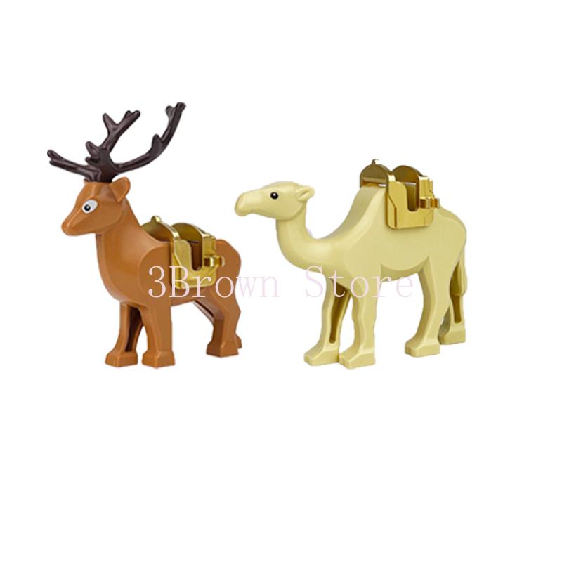 Afrikanische Wildtiere Bausteine Set Löwe Elefant Kamel Hirsch Wolf Giraffe Spielzeugmodell für Kinder Kreatives Kindergeschenk Stein S041