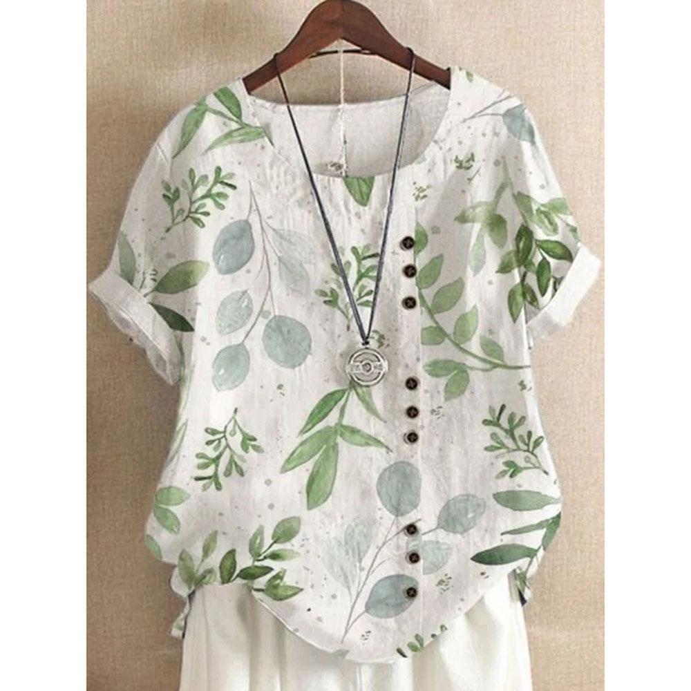 Cotton and Linen Women's Clothing Summer and Autumn Retro Casual Loose Cotton and Linen Short Sleeved T-shirt Cotton and Linen Women's Clothing Large