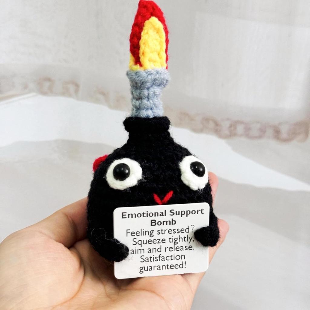 Crochet Positive Encouragement Bomb Dolls With Card Home Room Decor Handmade Wool Knitted Bomb Desktop Decor Christmas Gifts