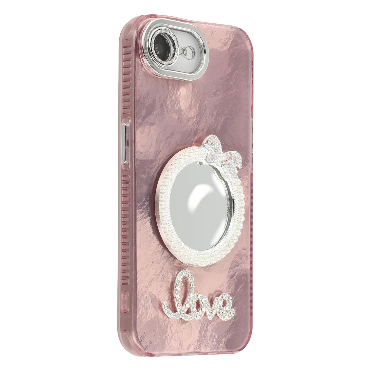 

For iPhone 16e Case with Mirror IMD PC+TPU Phone Cover with Glass Lens Film As Shown H