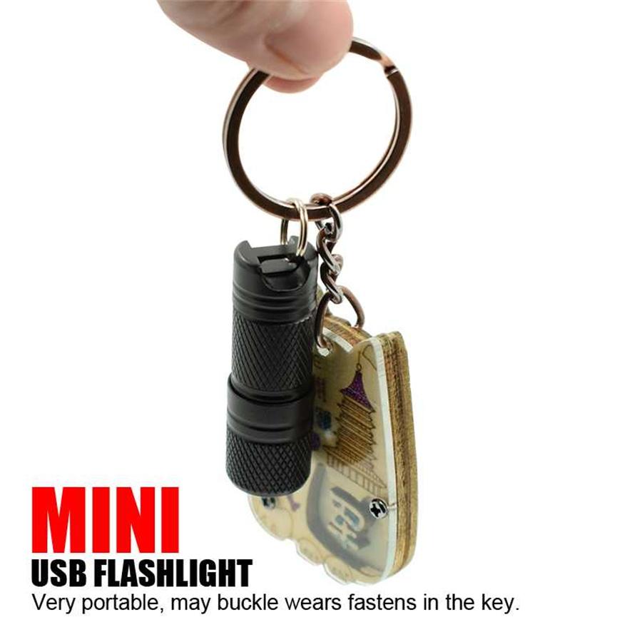 Portable Mini Pocket LED Flashlight USB Rechargeable Waterproof White Light Keychain Torch Super Small Lanterna + 10180 Battery