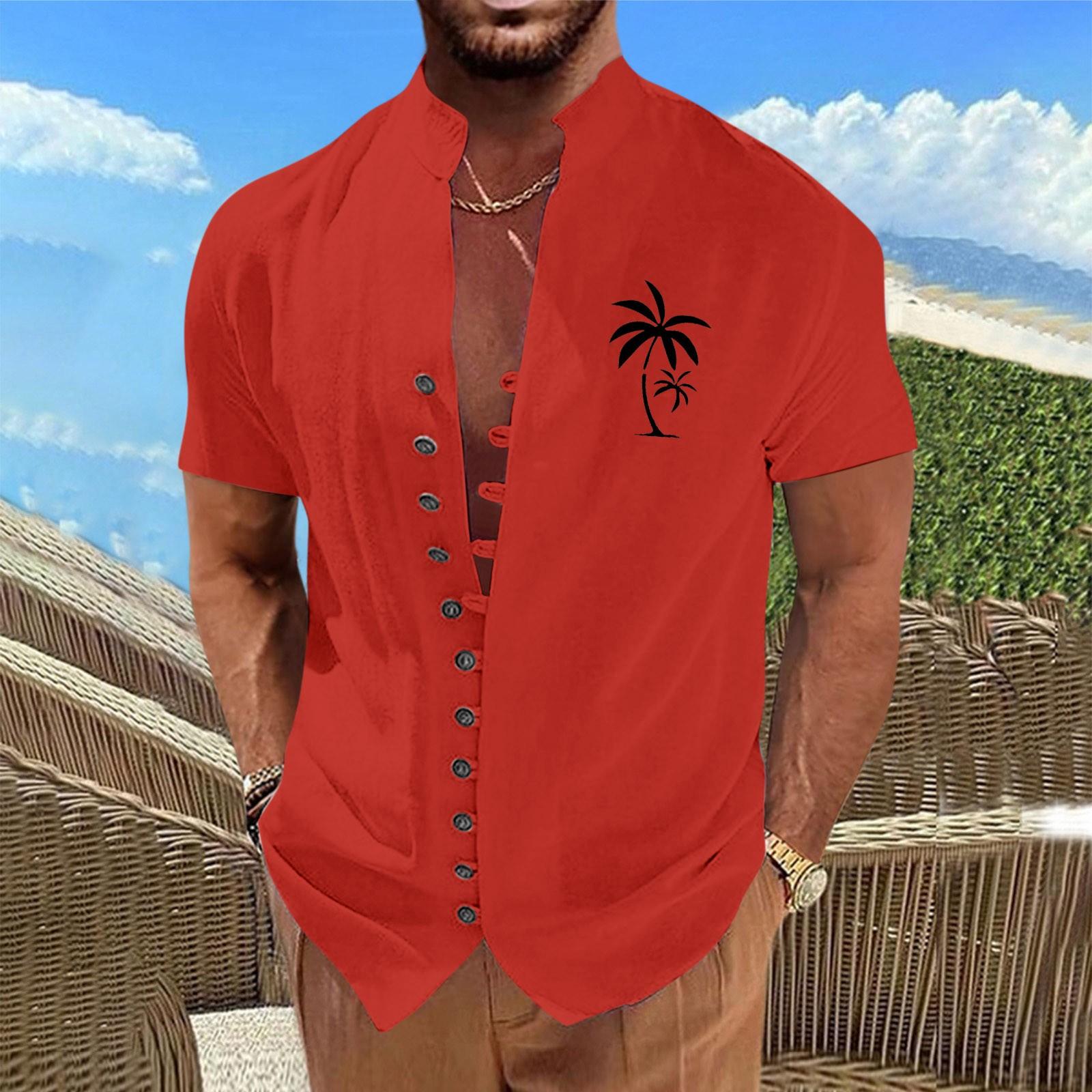 Новая мужская повседневная свободная рубашка в стиле ретро с короткими рукавами и принтом — фото 10