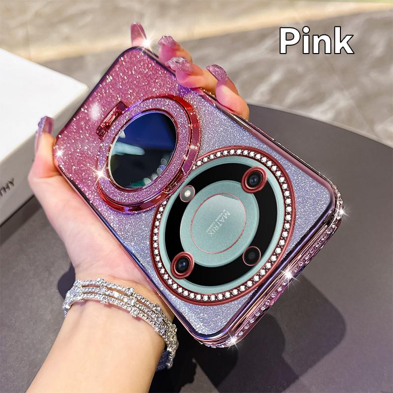 KEYSION Glitter Jewelled Magnetic Phone Case for HONOR X9b 5G X9A 5G Makeup Mirror Stand Shockproof Cover for Magic 6 5 Lite 5G
