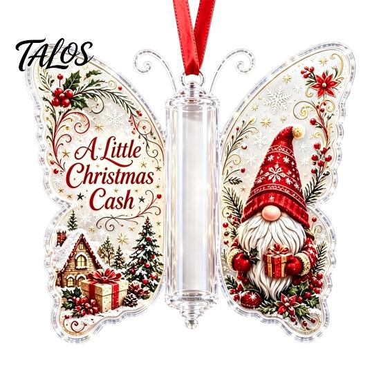 Acrylic Holiday Hanging Decor Butterfly Cash Gift Ornament, Christmas Money Holder with Tree Tags Festive Print, Pendant for Surprise Giving, Keepsake