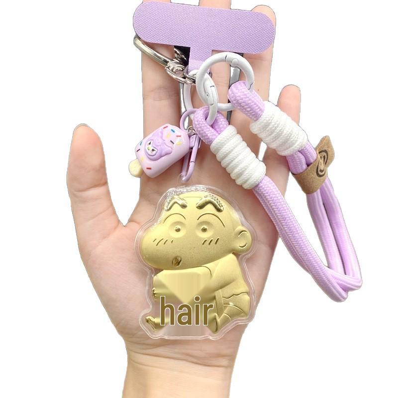 999 Pure Gold Crayon Shin-chan Cartoon Lanyard, Handbag Charm, and Car Key Ring - Perfect New Year Gift