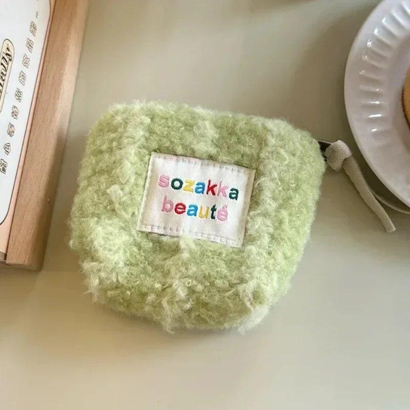 Stripes Plush Coin Purse Kawaii Cute Key Money Card Case Bags Small Coin Bags for Women Boys Girls Gift Mini Handbag