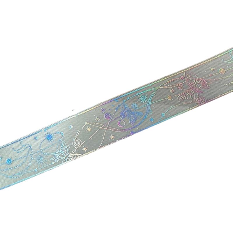1 Roll DIY Hot Stamping Material Printed Pattern Butterfly Ribbon Creative Hot Stamped Ribbon Lace Accessories 2.5x450cm