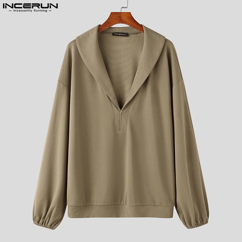 INCERUN Podzimní pánské pulovry s dlouhým rukávem hluboké V klopy Volné mikiny