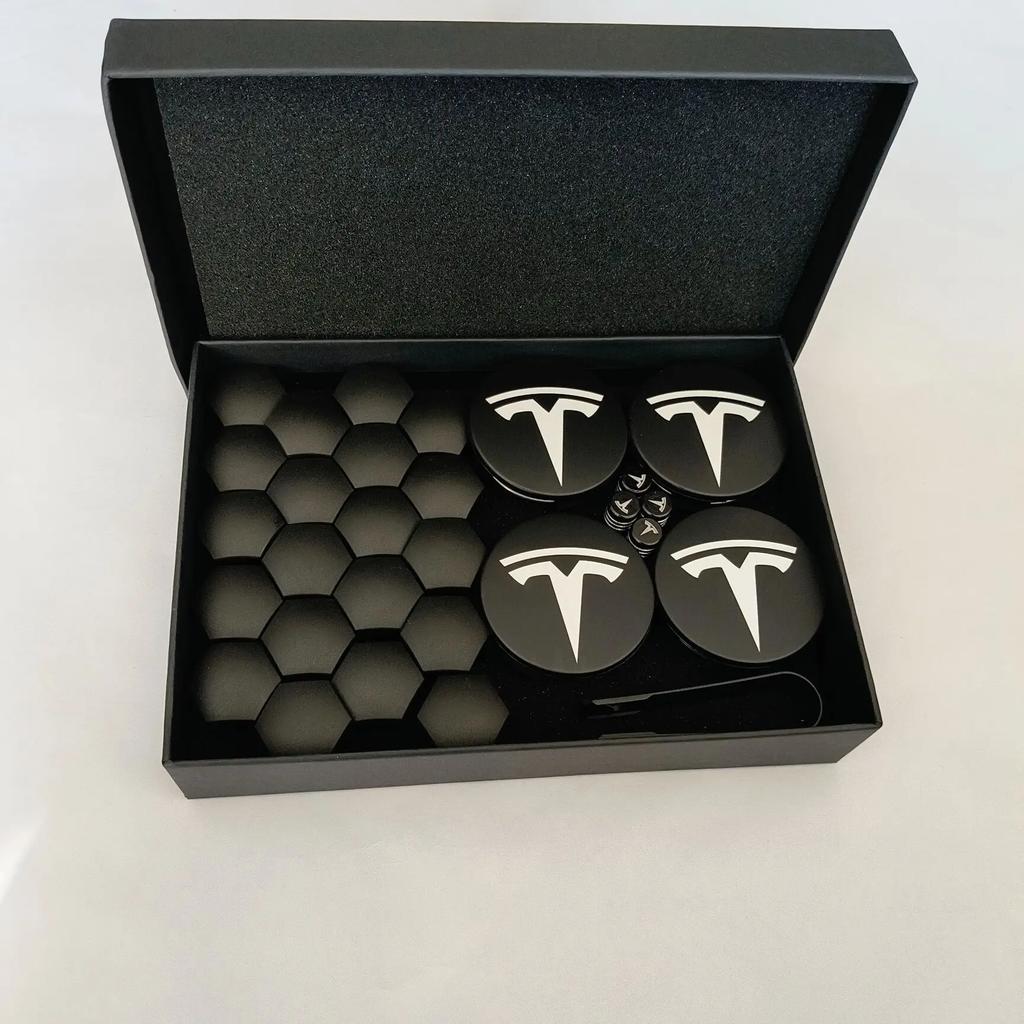 Pwmnb5 4PCS 25PCS 29PCS 56MM 57MM For Tesla Model3 ModelY Matte Black Juniper Sport Emblem Wheel Center Hub Cap Car Rims Cover Hubcaps