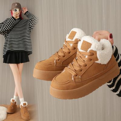 Fleece High-top Casual Shoes Women's 2025 Winter New Korean Version of Warm Sports Shoes Student Ins Cotton Shoes G6661
