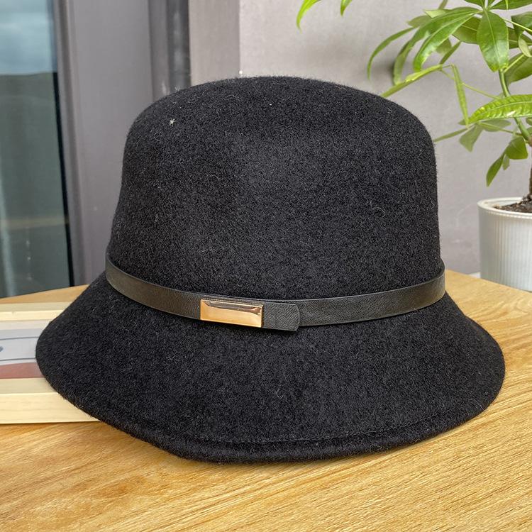 Belt Decoration Retro Elegant Basin Hat Men'S And Women'S Simple Fisherman'S Hat Woolen Fashion Hat