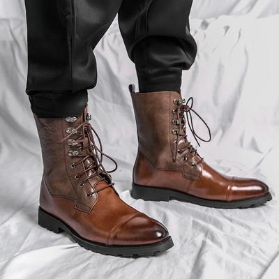 Fashion Ankle Boots for Men Brown Black Business Round Toe Lace-up Pu Mens Boots  Size 38-48  Motorcycle Boots