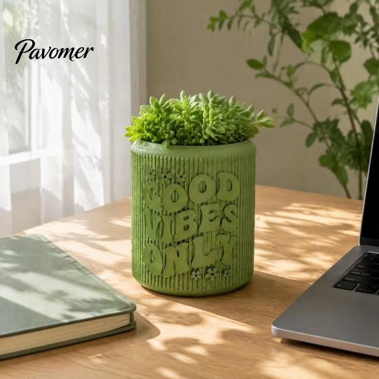 Small Containers for Indoor Gardening 3D Printed Planter, Good Vibes Only Flower Pot, Minimalist Plant Holders Windowsill Cute Cactus Container
