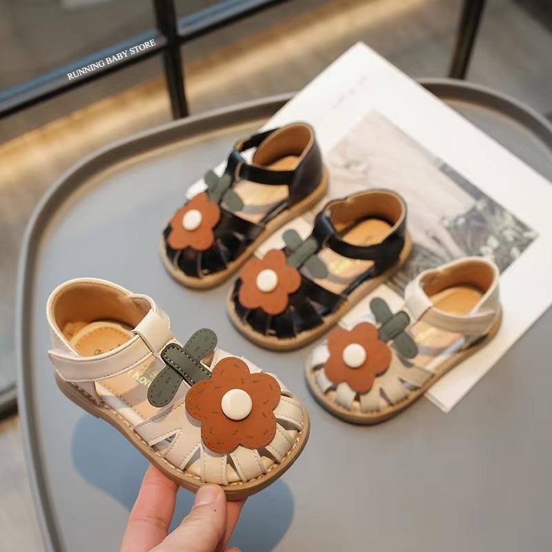 Children's Shoes Girls Sandals Beauty Large Flower Summer New Closed Toe Fashion Soft Bottom Kids Baby Girl Beach Shoes