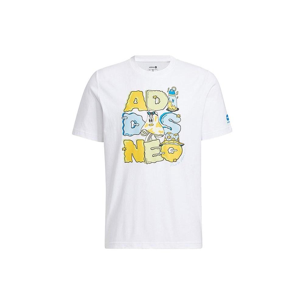 Men s adidas neo Alphabet Cartoon Printing Round Neck Casual Short Sleeve White T-Shirt HS6806 XXL