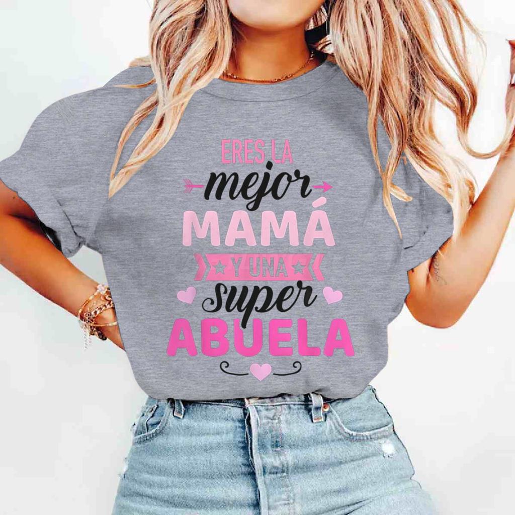 Mom Grandma Matching Tshirt Pink White Print Short Sleeve Top Best Mom Super Grandma Casual Daily Wear Top Unisex