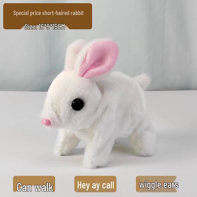 Plush Interactive White Rabbit Toy - Walking, Talking, Ear-Wiggling, Mouth-Moving Long-Haired Pet Simulation.