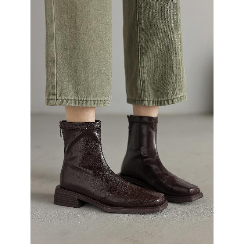 Coarse Heel Short Boots 2025 Autumn and Winter Retro British Style Skinny Boots Square Martin Boots