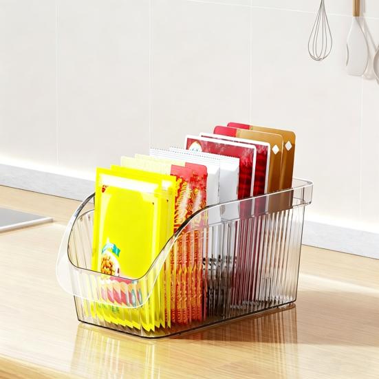 Kitchen Seasoning Organizer with Dividers Clear Plastic Storage Box for Spice Packets Sauces Stackable Dustproof Storage Box for Pantry Cabinet
