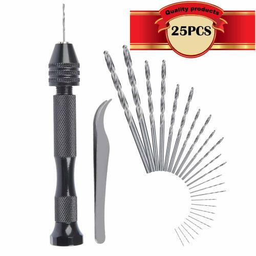 CESFONJER 25-Piece Pin Vise Hand Drill Bits | Micro Mini Twist Drill Bit Set (0.5-3mm) with 1 Pin Vise Rotary Tool for Wood, Jewelry, and Plastic