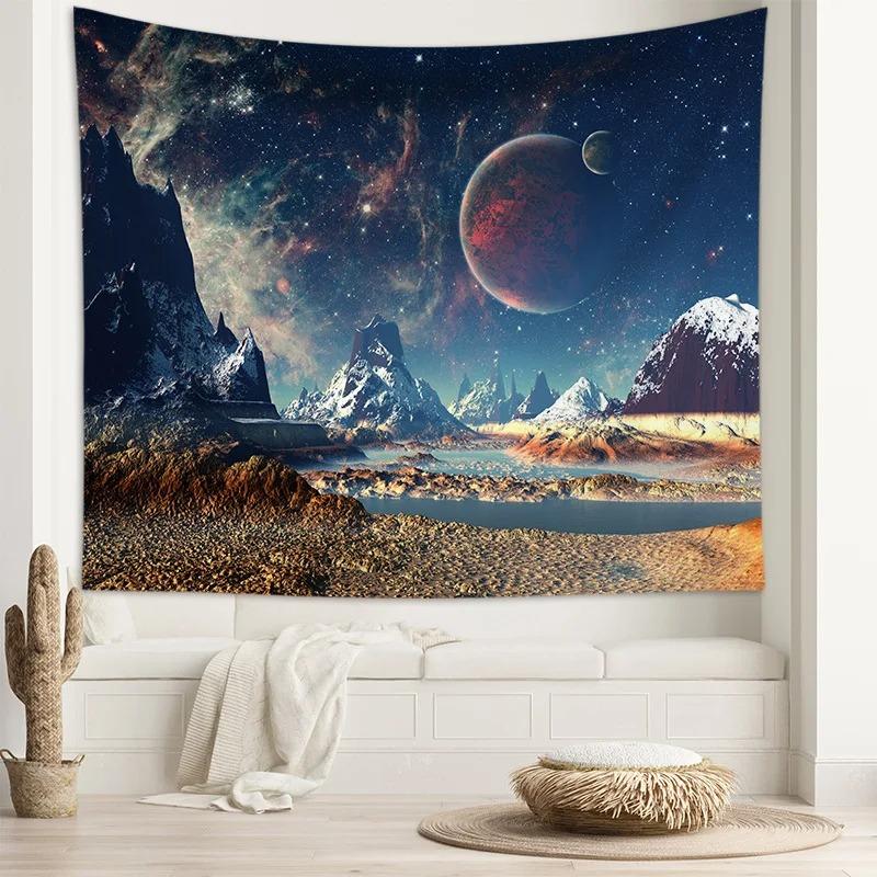 Starry Sky and Moon Beautiful Galaxy Pattern Hanging Cloth Home Wall Decoration Tapestry Bedroom Living Room Tapestry