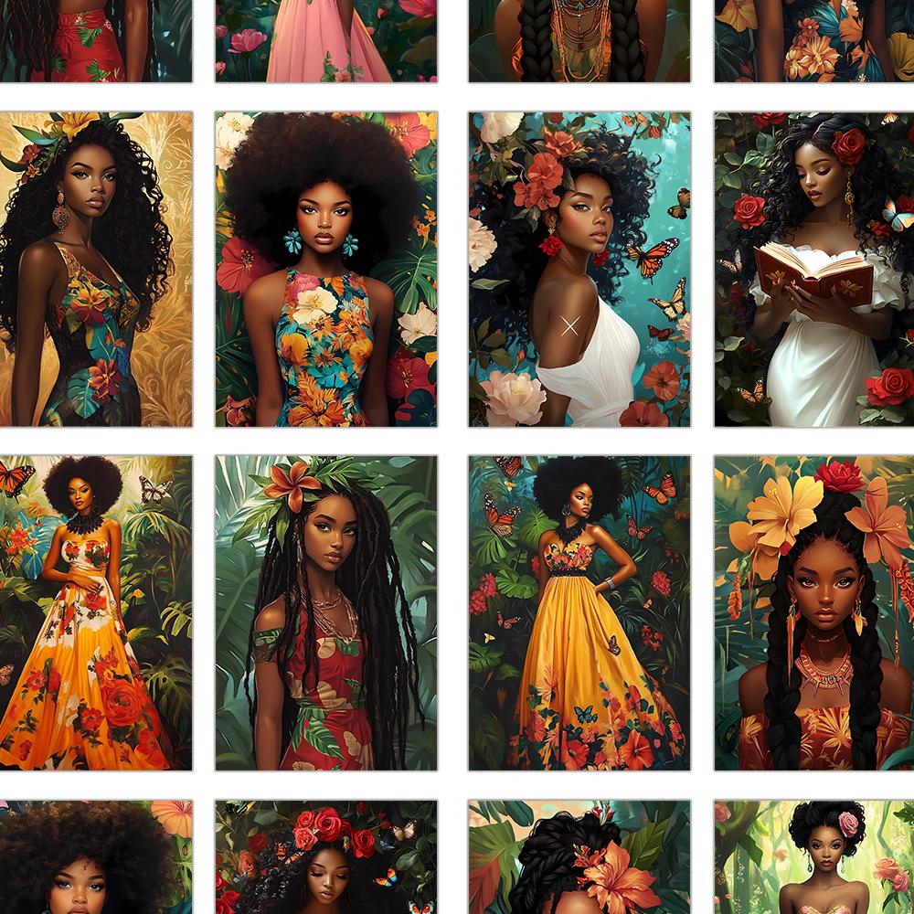32pcs, Black Women Portrait Postcards, Feminine Charm, Birthday/Anniversary Gifts, Collectibles, Suitable for Gifting, Mailable.