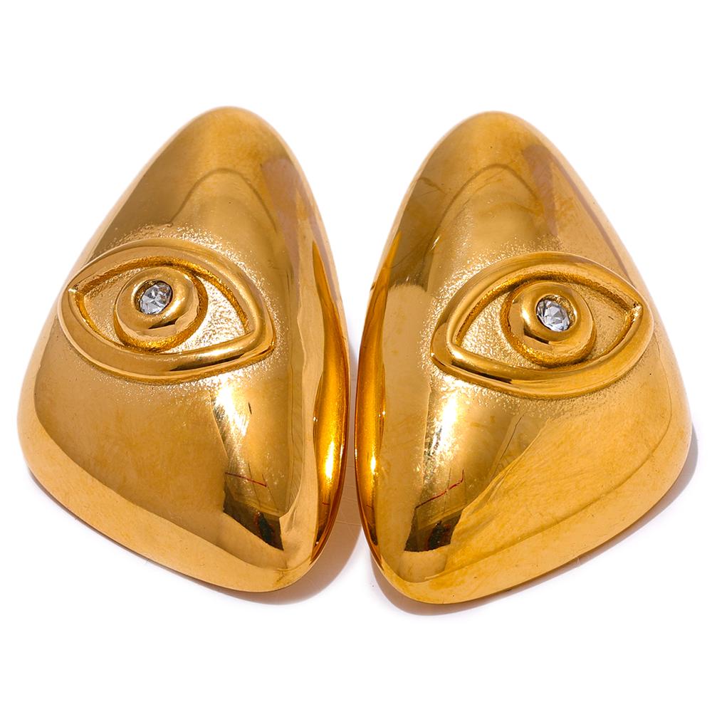 Yhpup 316l Stainless Steel Eye Triangle Stud Earrings Stylish Unique Design Metal Attractive Statement Jewelry for Women Gift