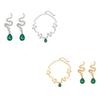 Elegantes Schlangenform-Ohrring-Set mit Edelstein-Anhänger und zarter Schlüsselbein-Kette, Accessoires für Damen