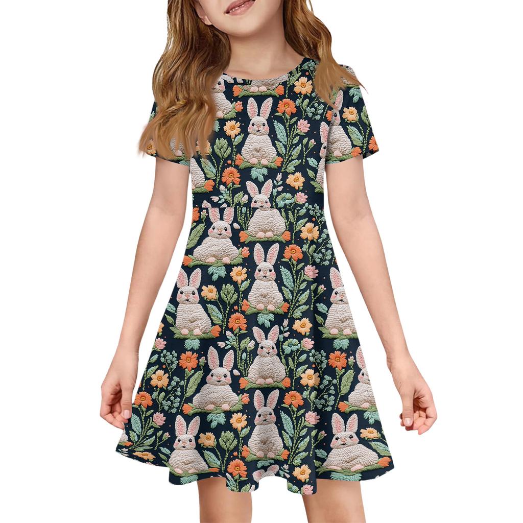Girl Summer Dress Color & Print Short Sleeve Dress With Pocket Casual Dress Shorts Sleeve Party Dress Easter Day