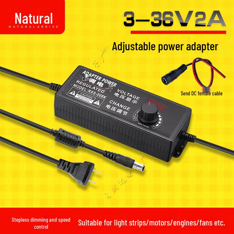 Adjustable 3-12V 2A/5A 60W Power Adapter with Stepless Dimming for Light Strips, Water Pumps, and Motor Control (24W)