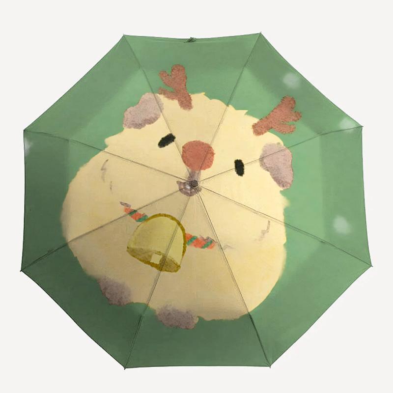1pc Reindeer HamsterAutomatic Open/close Folding Umbrella, Compact Portable Travel Umbrella, Perfect Birthday/Holiday, Cute Umbrella y003