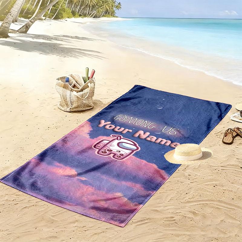 Among Us Custom Name Print Beach Towel, Large Soft Quick Dry Towel for Beach Camping Swimming