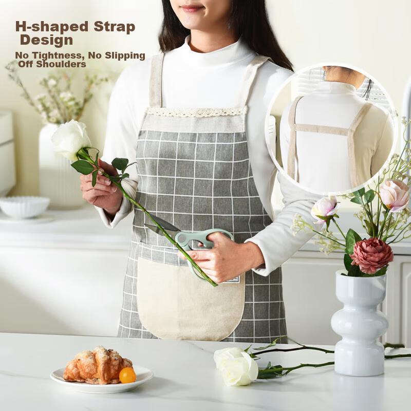 MAXCOOK Apron, Thick Fabric Kitchen Apron, Stain-Proof, Oil-Proof, Waterproof Home Apron, Gray MCPJ8434