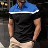 New Men's Casual POLO Shirt Chest Printing Lapel Buttons Business Colour Blocking Match T-shirt Tops