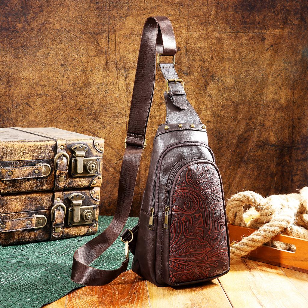 Bolsa Transversal Pequena Estilo Boho Ocidental Feminina com Alça Única Bolsa de Peito Bolsa Feminina