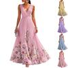 Sleeveless V Neck Chiffon Dress with Waist Cinch Gradient Floral Print Vacation Maxi Dress for Women
