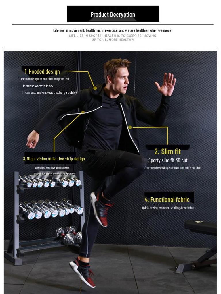 Podzimní/Zimní Rychleschnoucí Sportovní Mikina s Kapucí - Běžecká Fitness Bunda s Dlouhým Rukávem