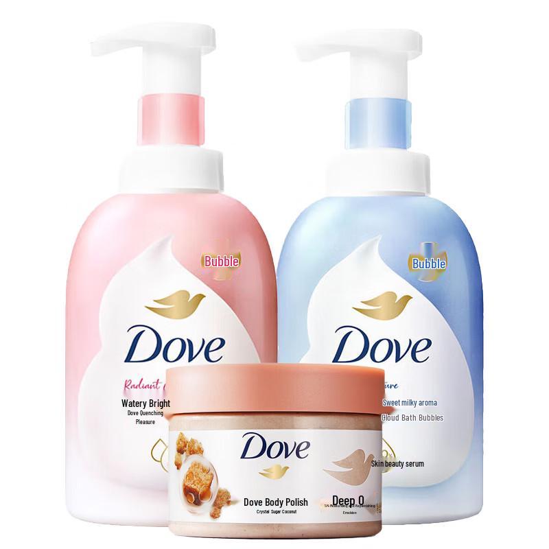 Dove Shower Foam & Body Scrub 3-Piece Set